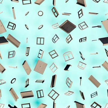 3d rendering. A seamless pattern of window blocks and doorways of different t Illustrazione stock