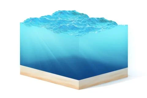 3d rendering of section of clean ocean water with bottom under water, isolated Stock Illustration