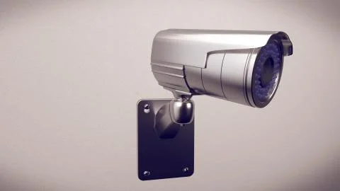 3d rendering of Security camera on white wall Stock Illustration