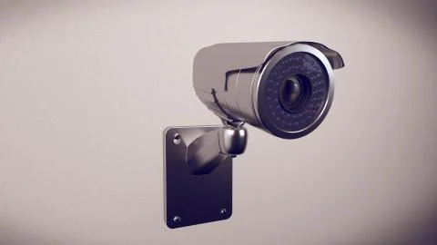 3d rendering of Security cameras frontal view on white wall Ilustración de archivo