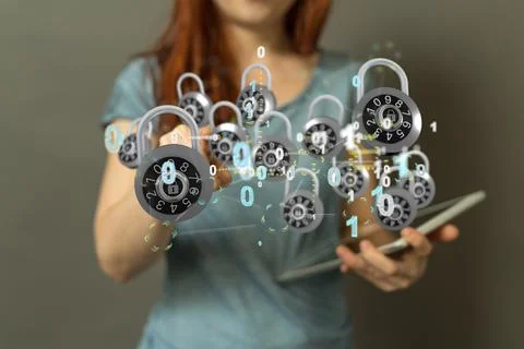 3D rendering of the security shield concept, data protection Stock Photos