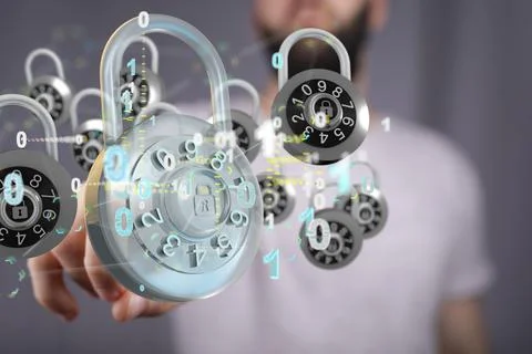 A 3d rendering of the Security Shield concept, data protection. Shield with d Stock Photos