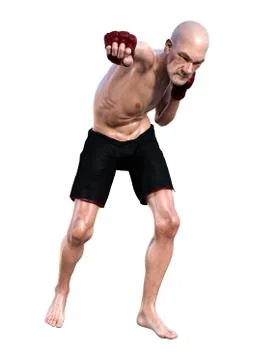 3D Rendering Senior Man Boxing on White Stock Illustration