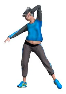 3D Rendering Senior Woman Dancing on White Stock Illustration