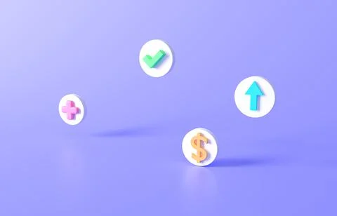 3D rendering SEO plus ,correct check, dollar up ,arrow  floating Optimization Illustrazione stock