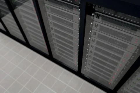 3D rendering of a server cabinet with a tiled floor イラスト素材