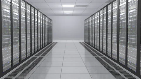 3D rendering of the server room with working computers of data servers with flas Stock Footage 88290460