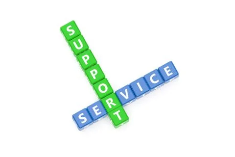 3D Rendering Service and Support Text on Blue Square Boxes Stockillustratie