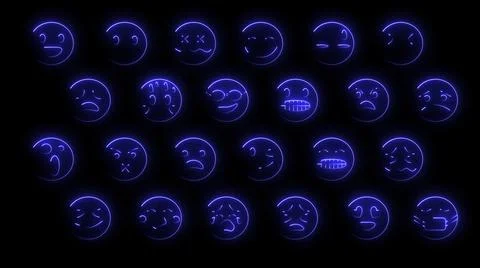 3D rendering of a set of 24 emoji with glow effects Stock Illustration