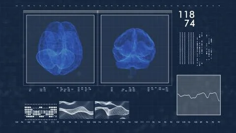 3d rendering of set of brain research interfaces. Stock Illustration