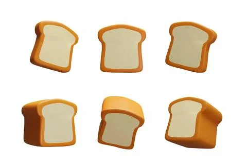 3d rendering set of bread and slices. Stock Illustration