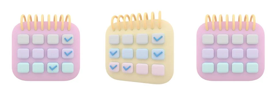 3d rendering Set Calendar icon symbol. minimal cartoon style design. Stock Illustration