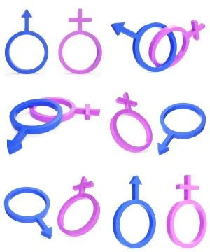 3d rendering set, collection, male and female signs, symbols, isolated on white Stock Illustration