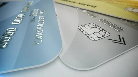 3d rendering. Set of color credit cards isolated on white background. Shoppin Illustrazione stock