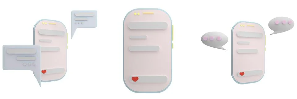 3d rendering set concept mobile chat application on smartphone with blank tex Stock Illustration