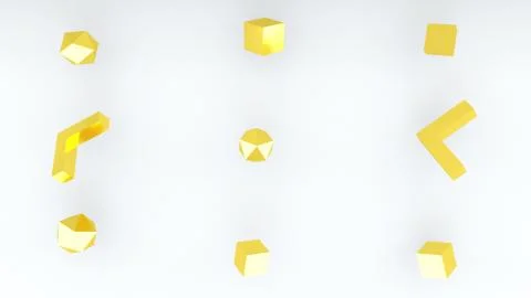 3d rendering of set of diffrent golden elements. Computer generated geometric Illustrazione stock