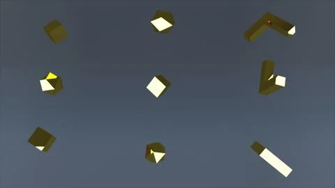 3d rendering of set of diffrent golden elements. Computer generated geometric Stockillustratie