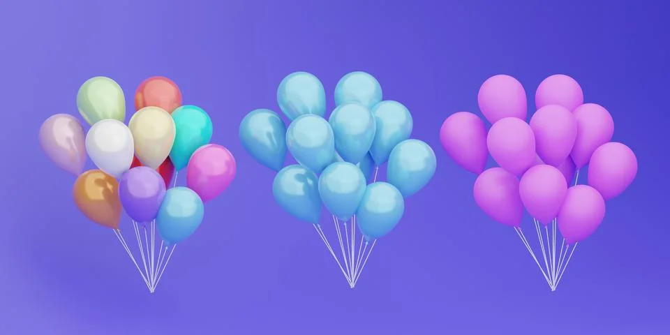 3D rendering. A set of flying colorful balloons for parties and celebrations. Stock Illustration