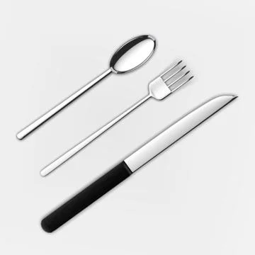 3d rendering of Set of fork, knife and spoon isolated on white Stock Photos