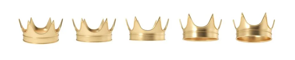 3d rendering of set of golden royal crown isolated on a white background. Stock Illustration