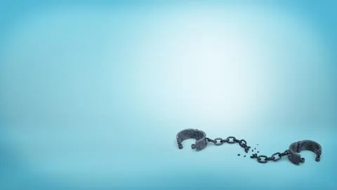 3d rendering of set of iron black handcuffs on a broken chain lying open on a Illustration