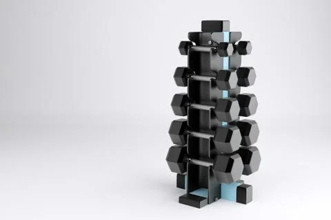 3D rendering. Set of isolated dumbbells for sport on a white background folded Stock Photos