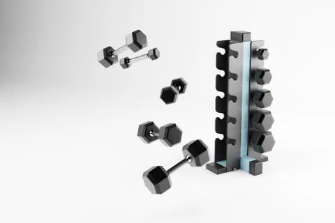 3D rendering. Set of isolated dumbbells for sport on a white background folded Stock Photos