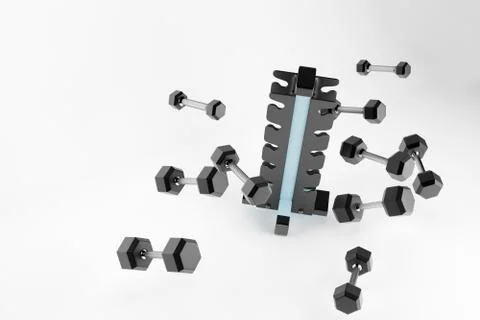 3D rendering. Set of isolated dumbbells for sport on a white background folded Stock Photos
