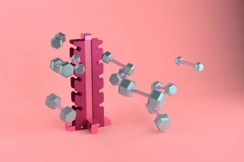 3D rendering. Set of isolated dumbbells for sport on a white background folded Stock Photos