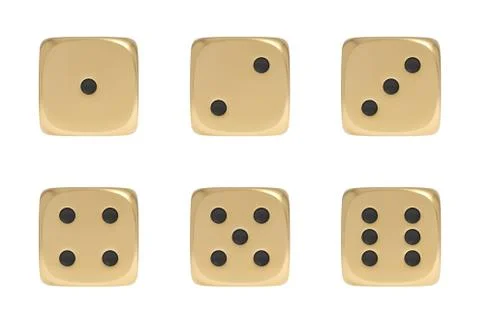 3d rendering of a set made up of nine golden game dice on a white background. Stock Illustration