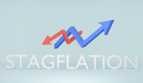 3D Rendering set of stagflation word with red and blue graph on background... Illustrazione stock