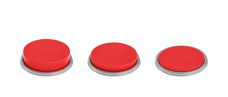 3d rendering of a set of three red round buttons in different stages of being Stock Illustration