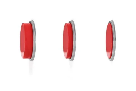 3d rendering of a set of three red round buttons in different stages of being Stock Illustration