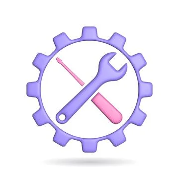 3d rendering setting tools icon. Illustration with shadow isolated on white. Stock Photos