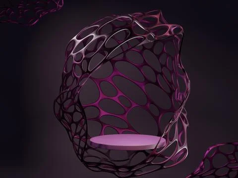 3D rendering several of abstract metallic figure; design template pedestal fo Stock Illustration