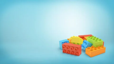 3d rendering of several multi-colored rectangular toy blocks lying in a pile on Stock Illustration
