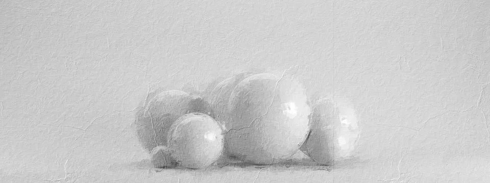 3d rendering of several sized reflected spheres inside a white studio Stock Illustration