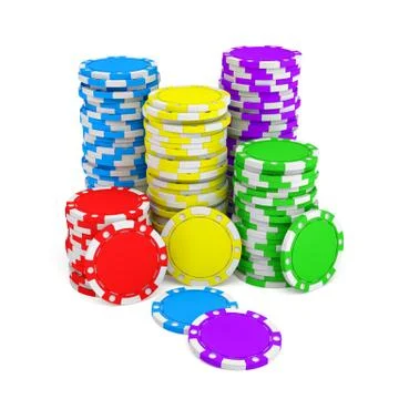 3d rendering of several stacks of gambling chips in green, yellow, red, blue and イラスト素材