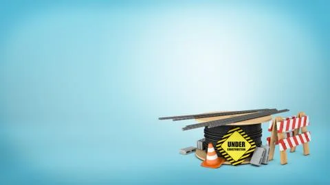 3d rendering of a several traffic cones, red and gray bricks, a road block Stock Illustration