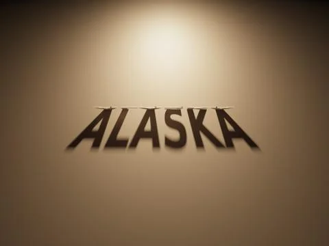 A 3D Rendering of the Shadow of an upside down text that reads Alaska Stock Illustration