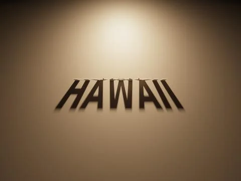 A 3D Rendering of the Shadow of an upside down text that reads Hawaii. Stock Illustration