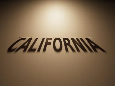 A 3D Rendering of the Shadow of an upside down text that reads California Stock Illustration