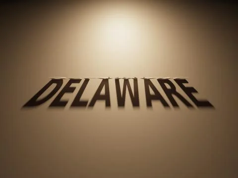 A 3D Rendering of the Shadow of an upside down text that reads Delaware. Stock Illustration