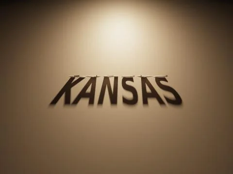 A 3D Rendering of the Shadow of an upside down text that reads Kansas. Stock Illustration