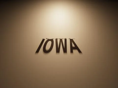 A 3D Rendering of the Shadow of an upside down text that reads Iowa. Illustration