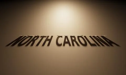 A 3D Rendering of the Shadow of an upside down text that reads North Carolina Stock Illustration