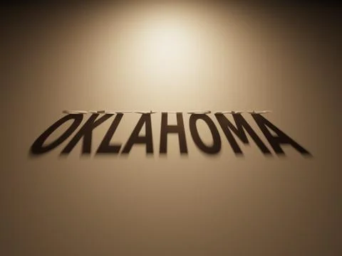 A 3D Rendering of the Shadow of an upside down text that reads Oklahoma. Stock Illustration