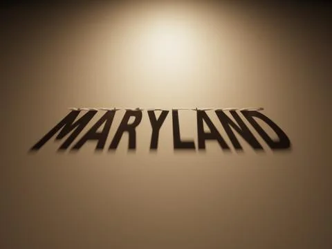 A 3D Rendering of the Shadow of an upside down text that reads Maryland. Stock Illustration