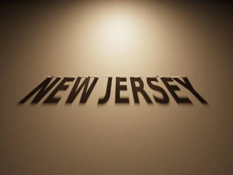 A 3D Rendering of the Shadow of an upside down text that reads New Jersey. Illustration