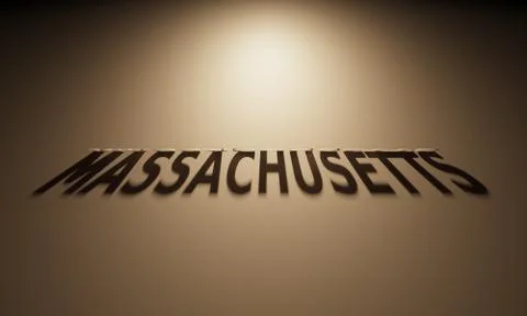 A 3D Rendering of the Shadow of an upside down text that reads Massachusetts. Illustration